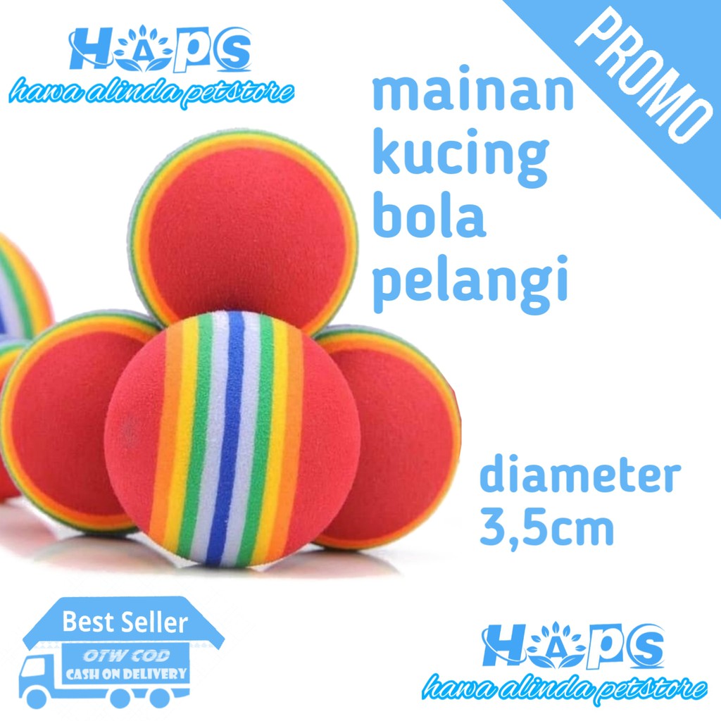 Mainan kucing anggora bola rainbow karet elastis penghilang streess pada kucing