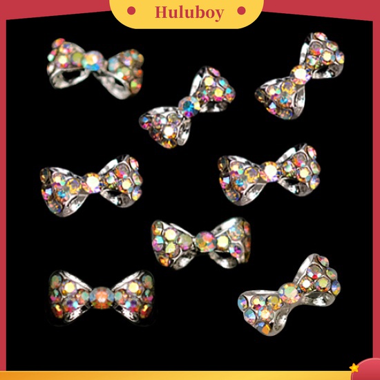 Huluboy Huluboy♡ 10pcs Stiker Nail Art Bentuk Pita Bahan Alloy Hias Berlian Imitasi Glitter Multi Warna