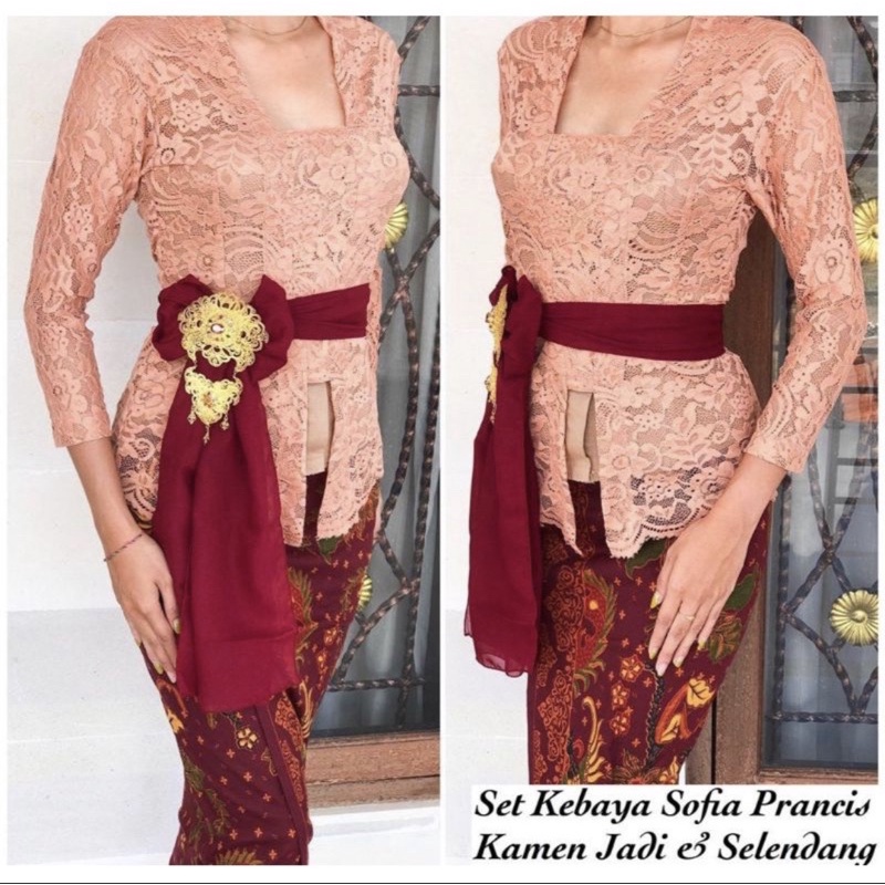 (Bisa COD) kebaya bali brokat strait sofia lengan panjang-Salem