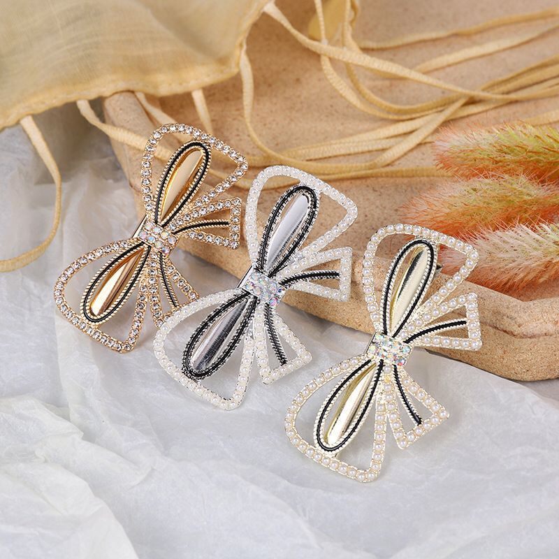 Jepit Rambut Bentuk Pita Aksen Mutiara Gaya Korea Untuk Perempuan