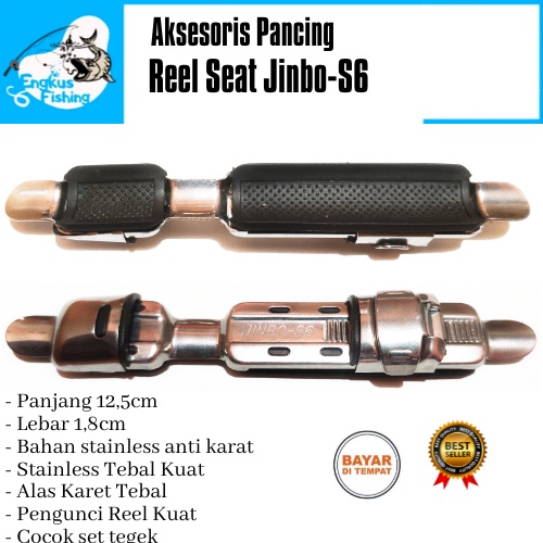 Aksesoris Pancing Reel Seat Sit Jinbo - S6 Dudukan Joran Tegek Stenlis Silver/Hitam Anti Karat Murah - Engkus Fishing