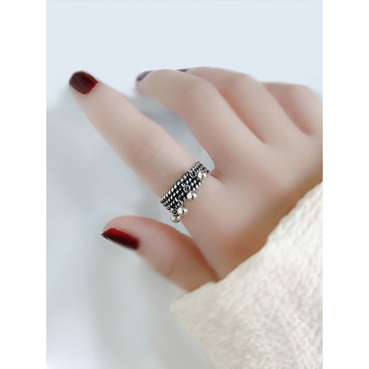 Foxanry Cincin Silver 925 Gaya Punk Vintage Motif Geometri Aksen Rumbai Untuk Perhiasan Wanita / Pesta