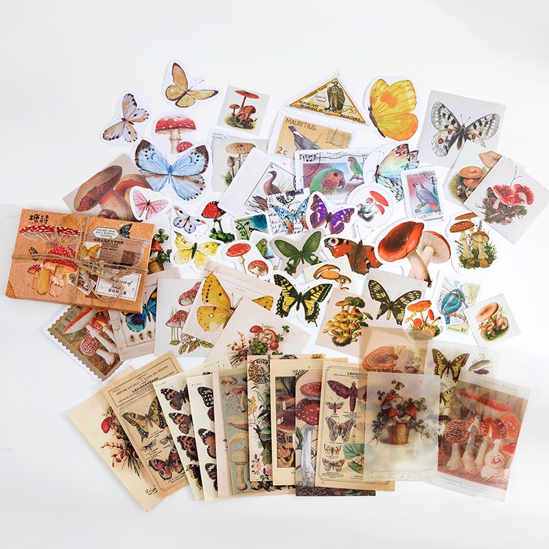 Journamm 60pcs/boxed Vintage Boxed Stickers for Scrapbooking Junk Journal School Supplies Creative Stationery DIY Deco Stickers-B