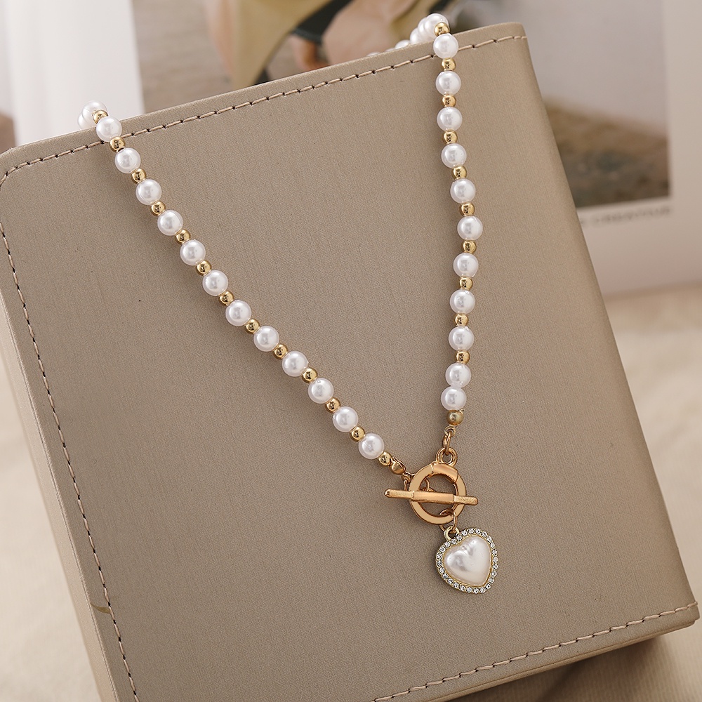 AY(CN) Korean Pearl Necklace Butterfly Heart Ring Pendant Necklaces Gold Silver Chain Choker Accessories Jewelry