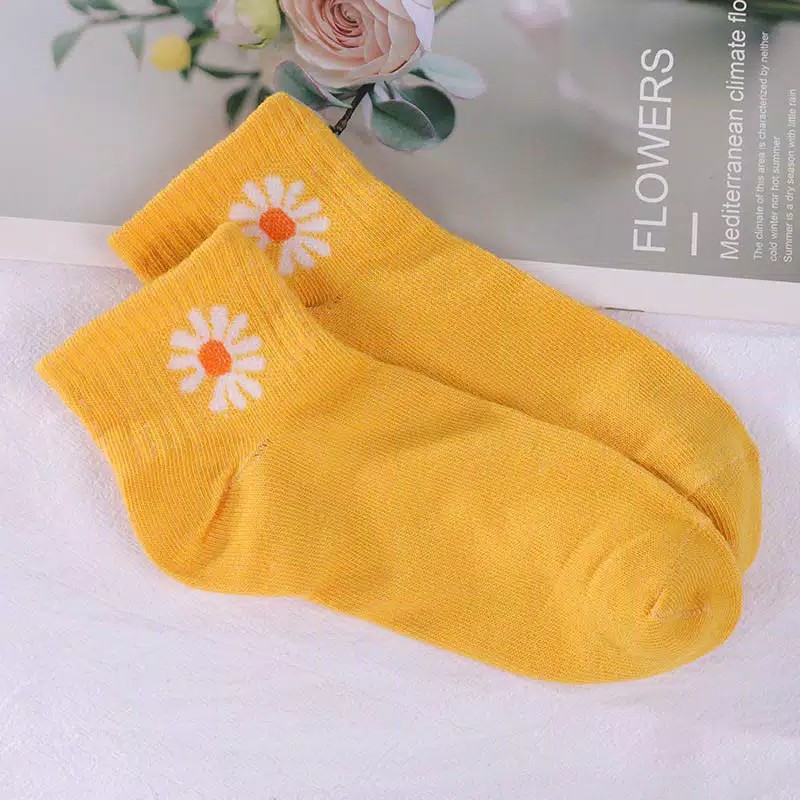 Kaos Kaki Ankle H185 Motif Bunga Daisy Gaya Korea Untuk Kaos Kaki Wanita Motif-KUNING