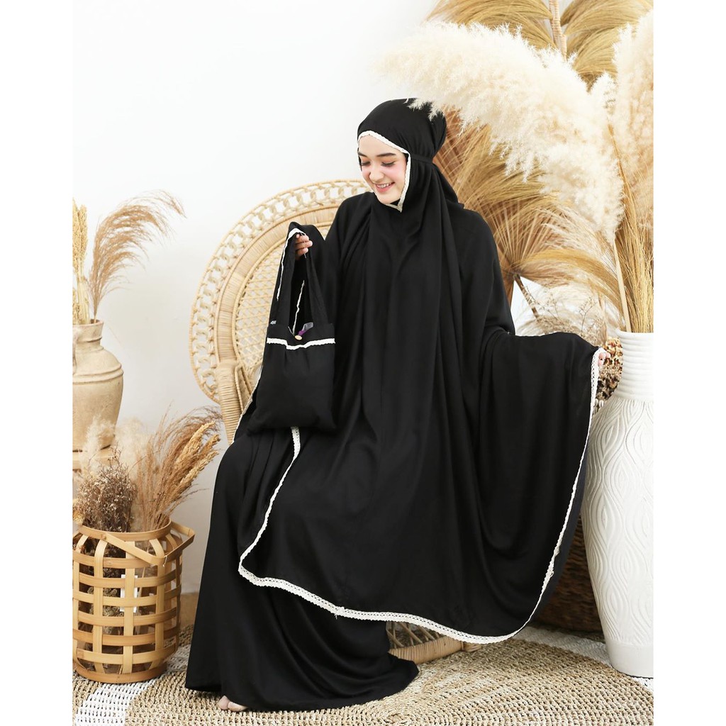 MUKENA TAZBIYA PLAIN BLACK Mukenah Tazbiyah Mukena Dewasa Katun Rayon | Mukena Tasbiya