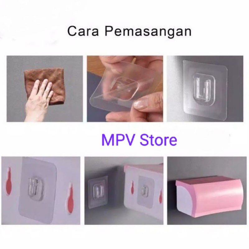 Gantungan Tempel Socket Hook Transparan Kait 2 Sisi (1Pasang)