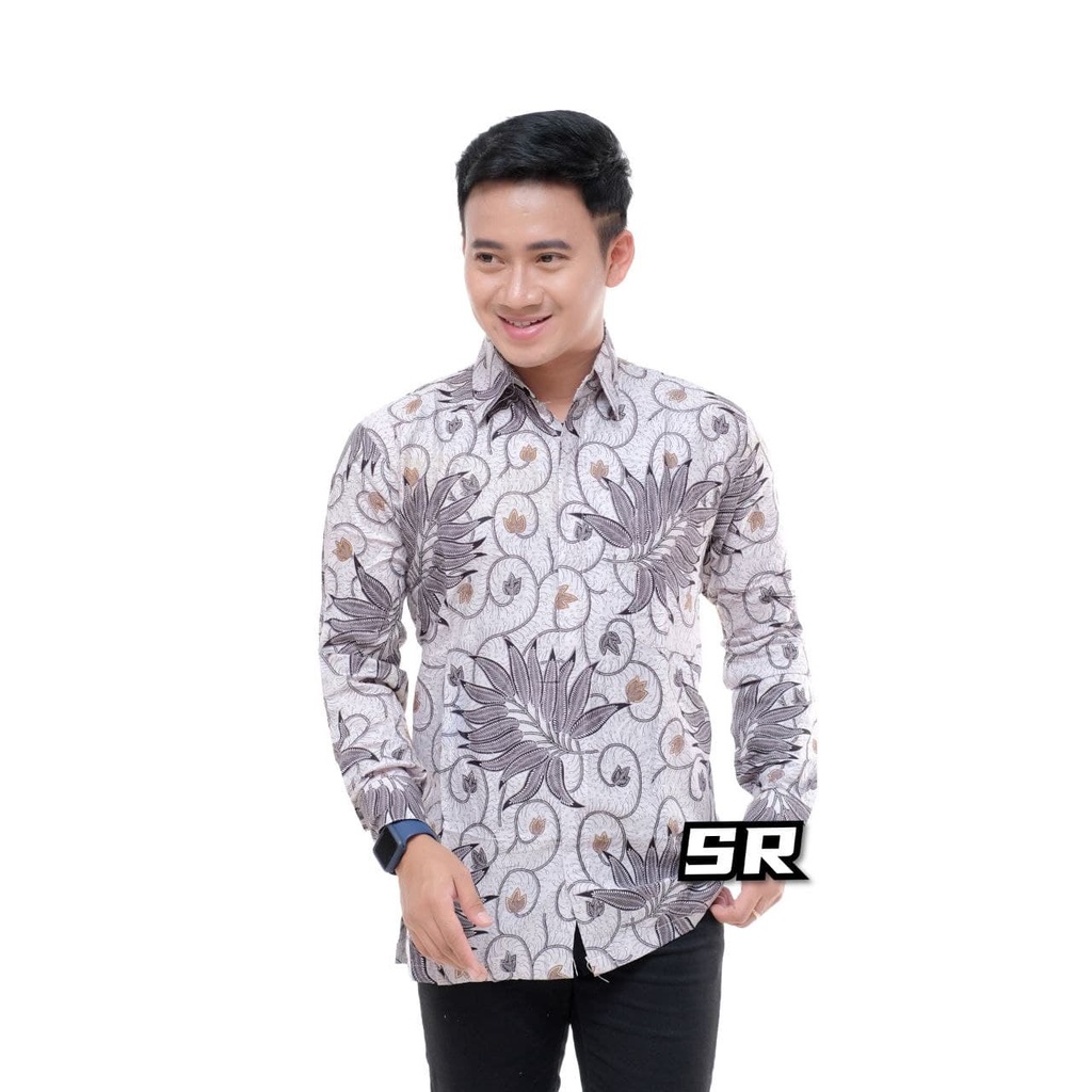 EMHABATIK | BATIK COUPLE PRIA WANITA LENGAN PANJANG MODERN TUNIK #2-KMJ JATI ABU