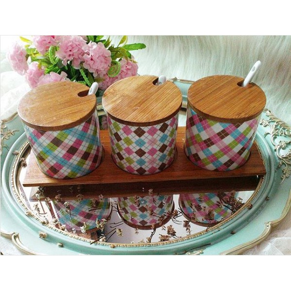 TEMPAT BUMBU KERAMIK MOTIF WARNA WARNI PETAK WADAH KOPI 