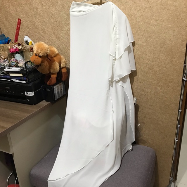 Preloved Putih Branded Khimar Syari Pet Motif Polos Hijab Layer Tingkat Haji Ceruti Ceruty Umrah