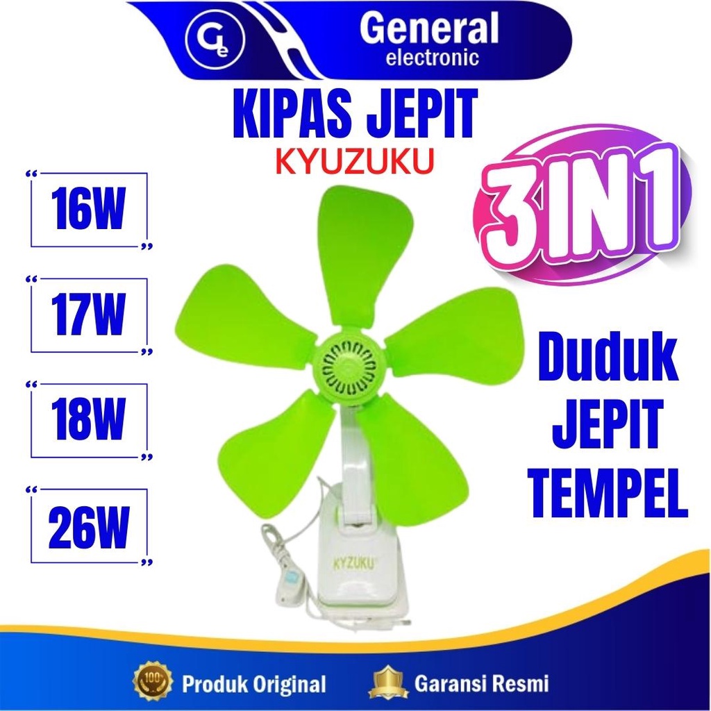 Kyzuku Mini fan 3 in 1 (duduk/jepit/dinding)/ Kipas Jepit Clip Kyzuku 16Watt / 17 Watt/ 18 Watt/ 26 Watt / 39 Watt