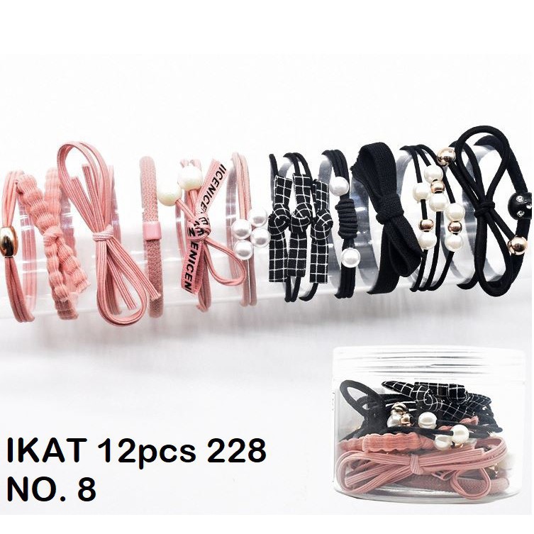 HC Ikat Rambut 12 Pcs KODE 228 Ikat Rambut Set Wanita Termasuk Tabung Kunciran Rambut Set-HC3051 PINK MIX HTM
