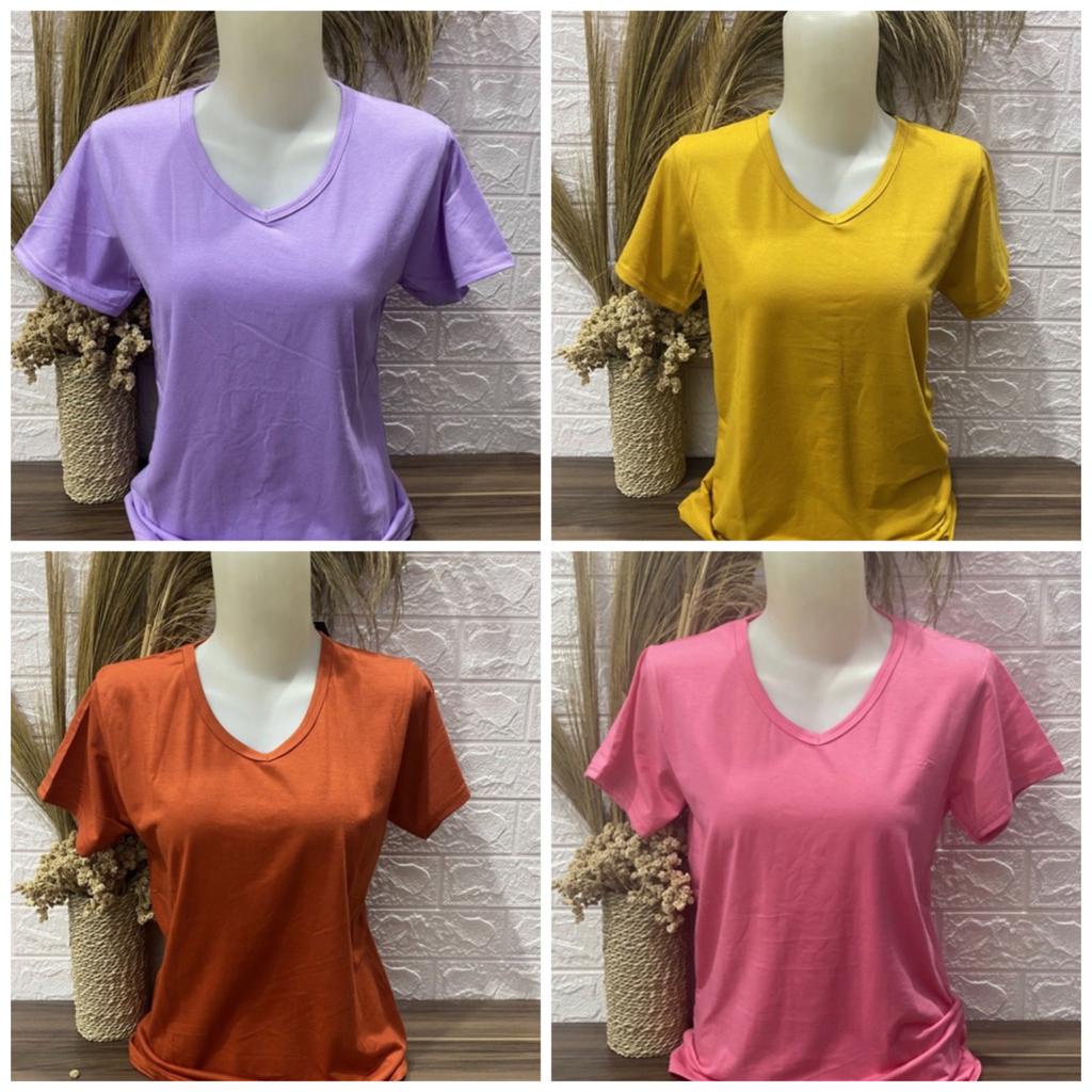 Kaos Wanita V neck Polos pendek L XL XXL Kaos Polos Pendek Wanita