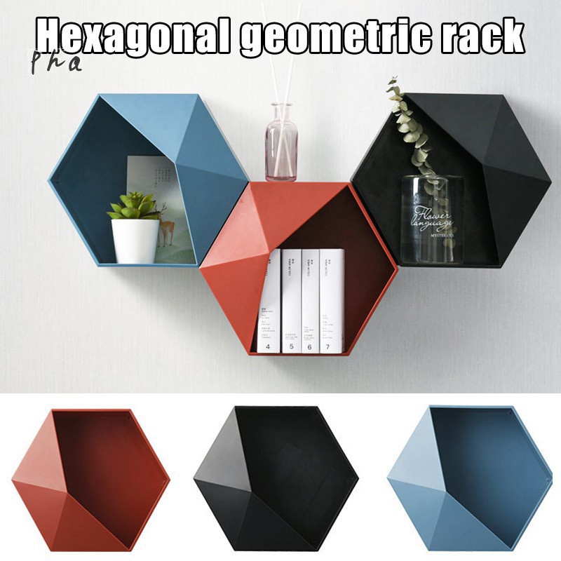 INFY - R353 KOTAK PENYIMPANAN HEXAGONAL GEOMETRIS GAYA NORDIC RAK GANTUNG DINDING UNTUK DEKORASI