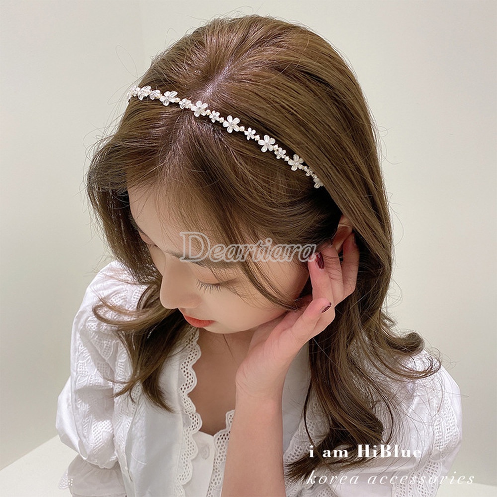 Headband Bentuk Bunga Aksen Kristal Untuk Aksesoris Rambut Wanita