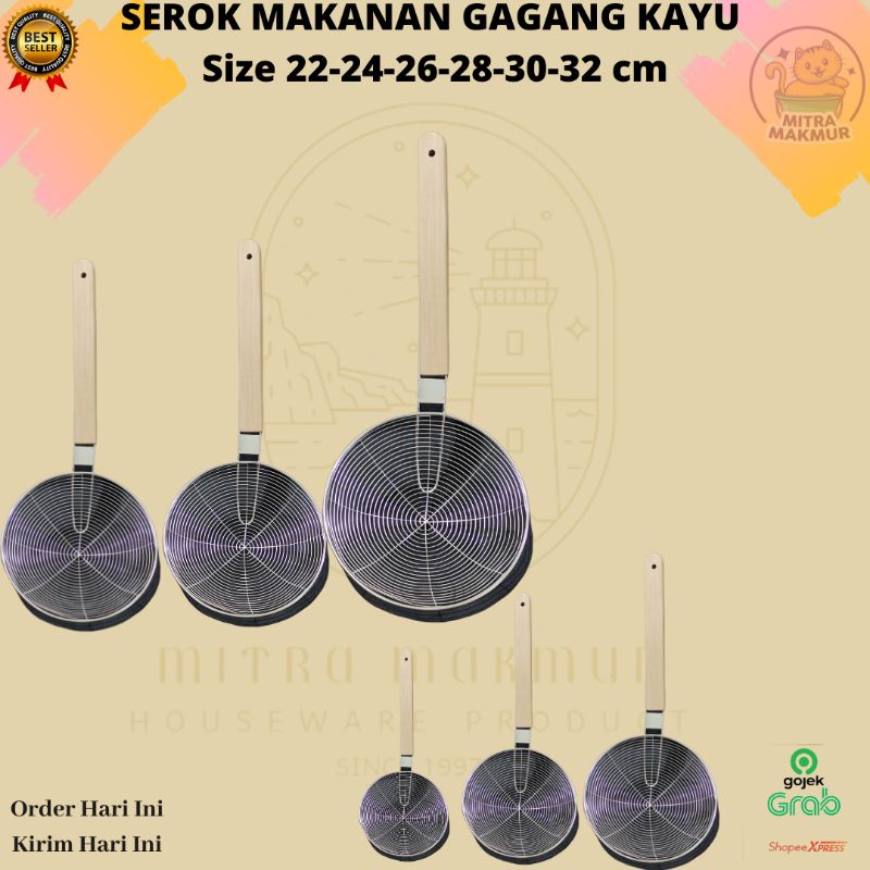 NEW!! SARINGAN MAKANAN GAGANG KAYU SIZE 22-24-26-28-30-32 CM