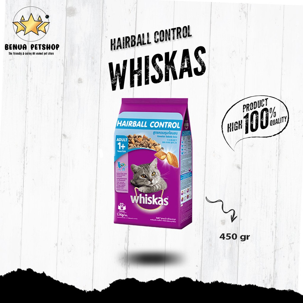 Makanan Kucing WHISKAS Hairball All  450 gr