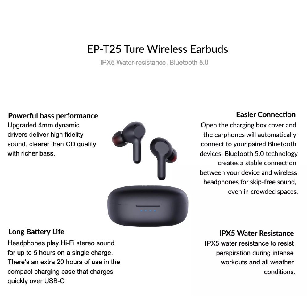 AUKEY EP-T25 - Ultra Compact IPX5 Waterproof TWS with Charging Case - Earphone TWS dari AUKEY