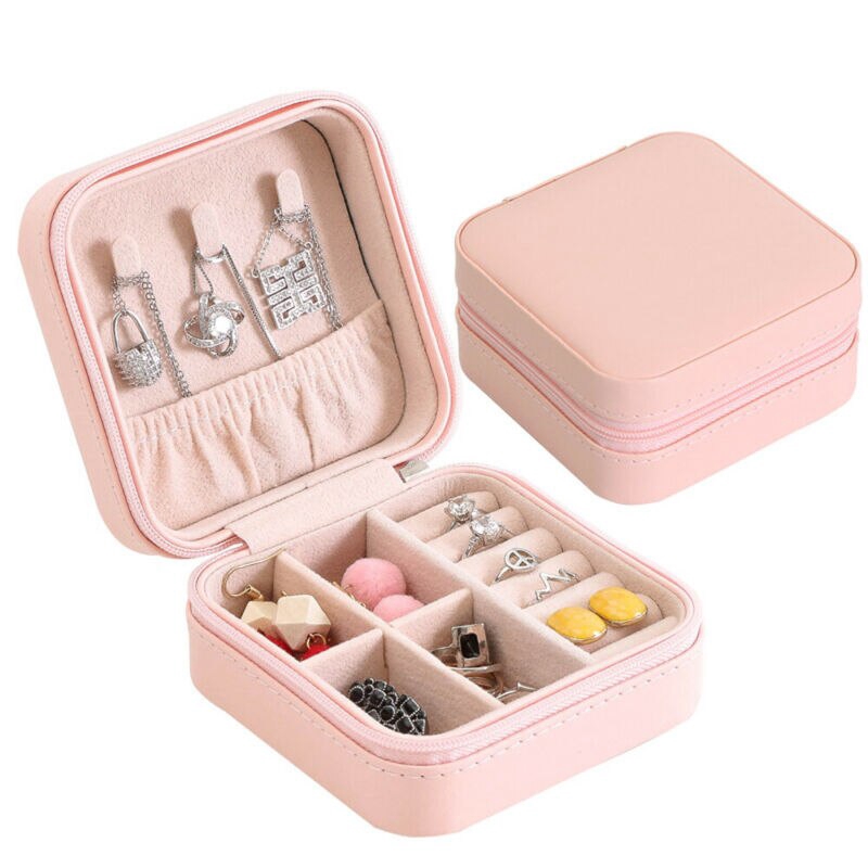 Kotak Perhiasan Travel Wanita Kosmetik Kalung Cincin Tempat Penyimpanan Ritsleting Jewelry Organizer Display Mini Box PU Leather Anti Air