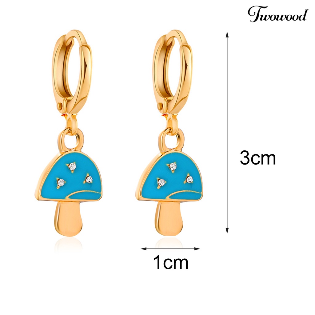 Twowood 1 Pair Mushroom Shape Rhinestone Drop Earrings Alloy Piercing Bright Color Clip Earrings Jewelry Accessory