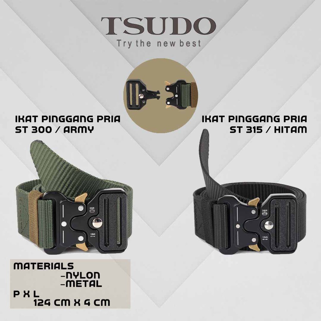 Tsudo Ikat Pinggang Pria Gesper Tactical Men Belt Original Panjang 124 cm Nylon Hitam Army