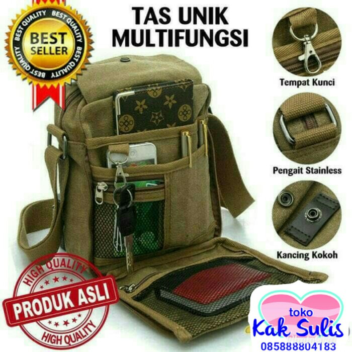 TAS UNIK MULTIPUNGSI PRIA KECIL TAS BAHU SELEMPANG BAHAN KANVAS