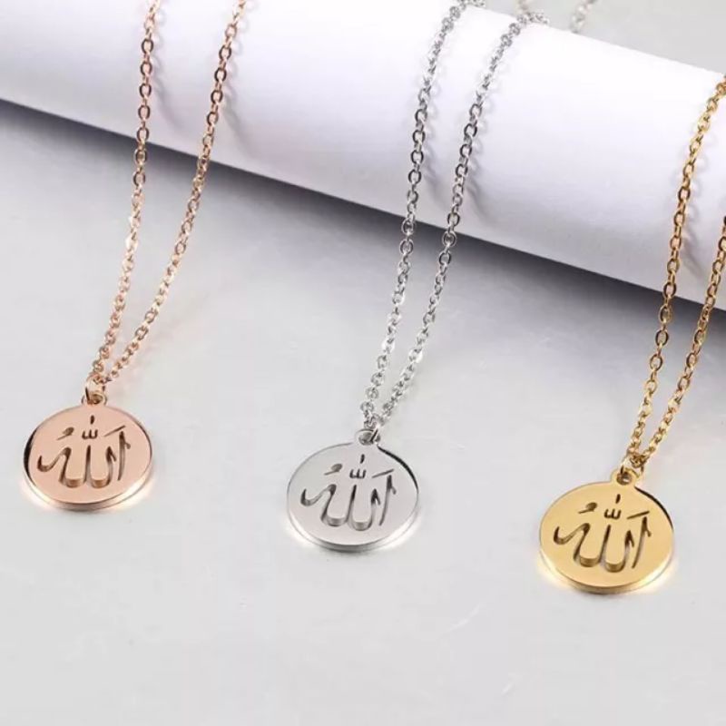 kalung titanium anti karatKalung Titanium Pria Wanita Liontin Lafadz Allah Permata