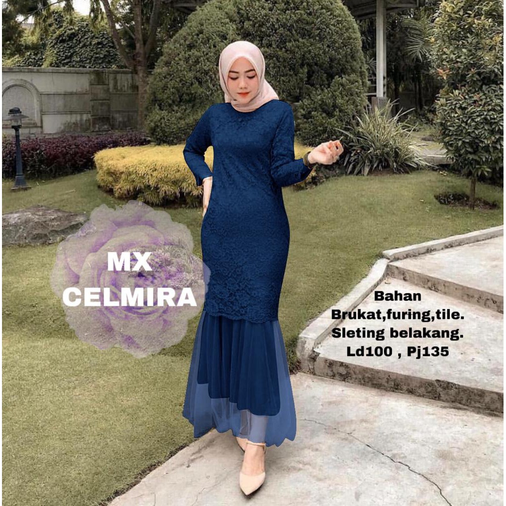 indobest mx CELMIRA BRUKAT MAXY TILE / GAUN PESTA WANITA LENGAN PANJANG FORMAL