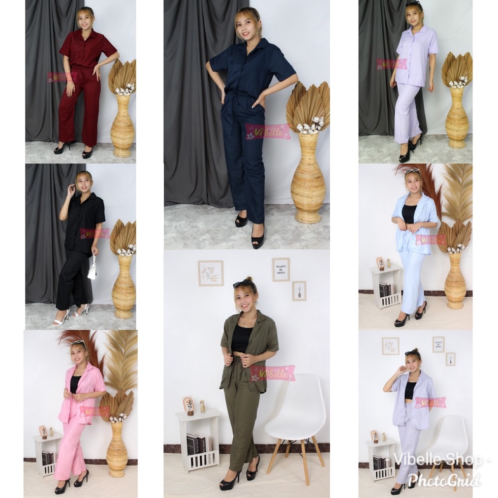 VIBELLE SHOP STELAN PIYAMA CP SET KEMEJA POLOS WANITA HARGA PROMO BAJU TIDUR SUPER MURAH-CP SET MOCCA