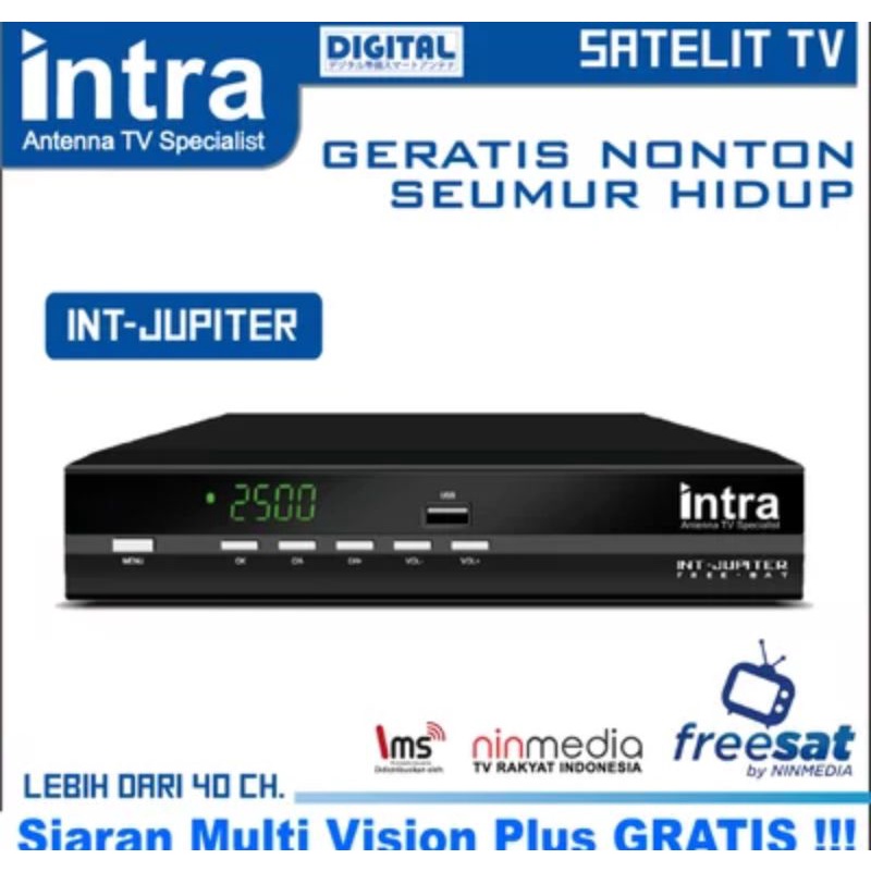 INTRA receiver set up box rx rekomendasi ninmedia DVB S2 INT Jupiter HDMI Port ready & HD ready 
