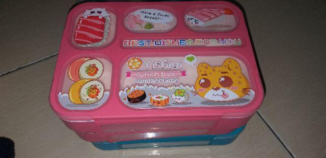 Sale Promo !! Lunchbox Yooyee 589 Pink Blue Bento 5 Sekat - Kotak Bekal Anti Tumpah