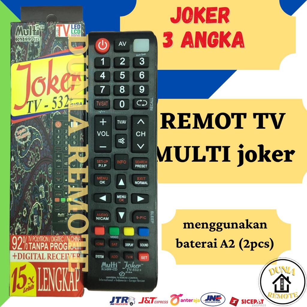 Remot Remote TV Multi LCD LED +Digital Receiver Joker 3 Angka  (dikirim stok yg ada)