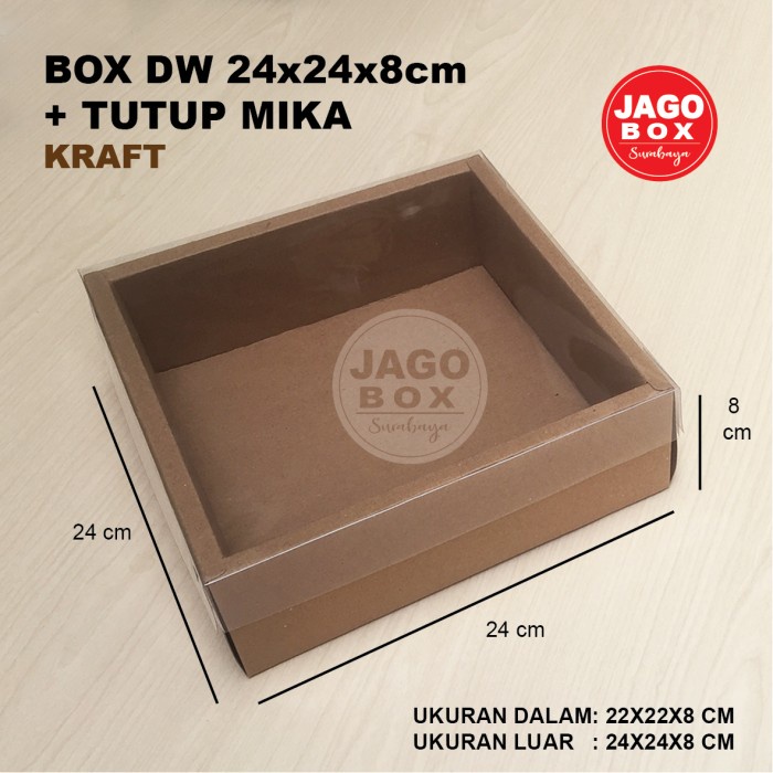 Box DW Cake Roti Souvenir Kraft + Tutup Mika 22x22x8 cm (uk.dalam)