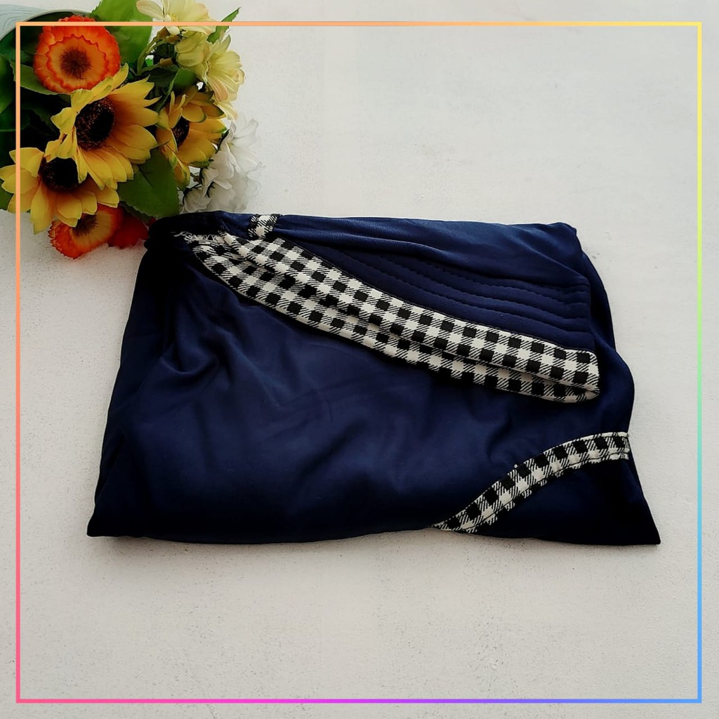 Hijab Instan Jersey Serut Kotak List Inayah Bergo Irene Polos-SRT LIST NAVY
