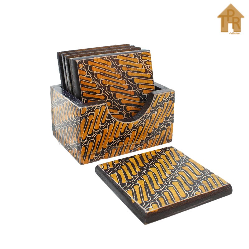 Coaster Kayu Batik / Tatakan Kotak 9x9cm - 6pcs.