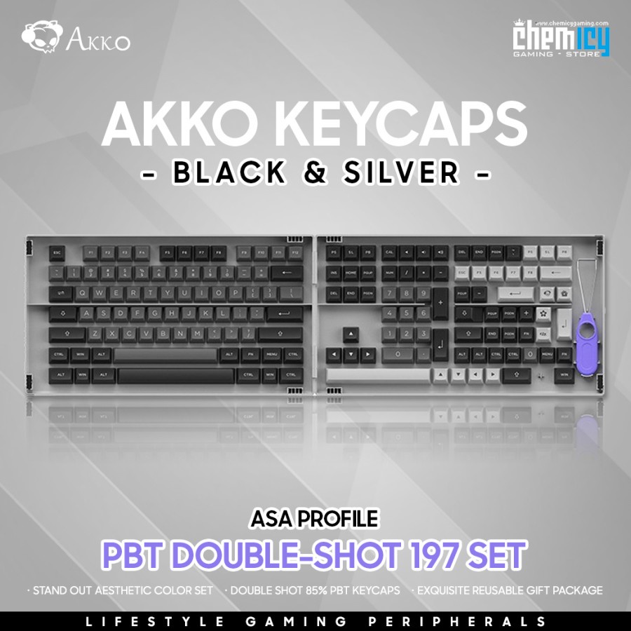 Akko Black &amp; Silver PBT Double Shot 197 set ASA Profile