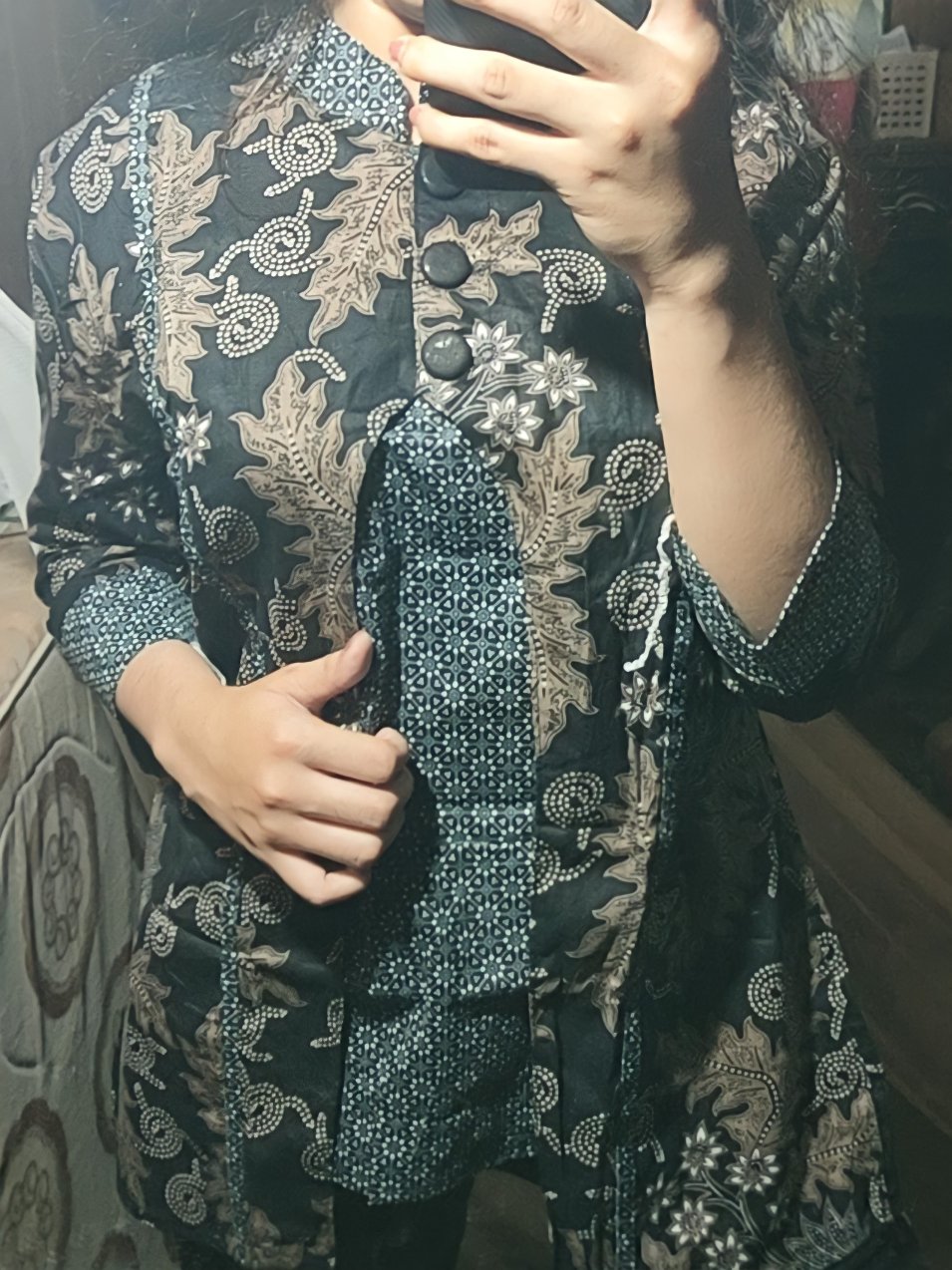 Ada Jumbo Blus Davina Lawasan Daun #3 Katun Motif Bunga Batik Devina Sogan Belah Wanita Premium