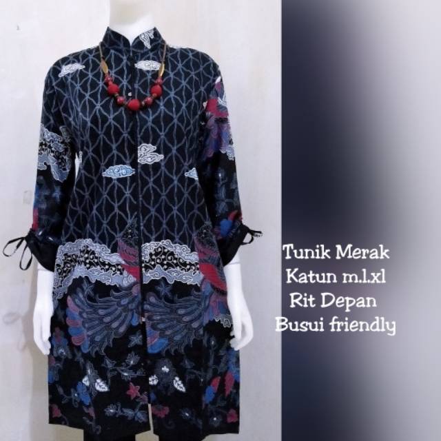  Baju  Tunik  Batik Wanita  Busui Resleting Depan Murah 