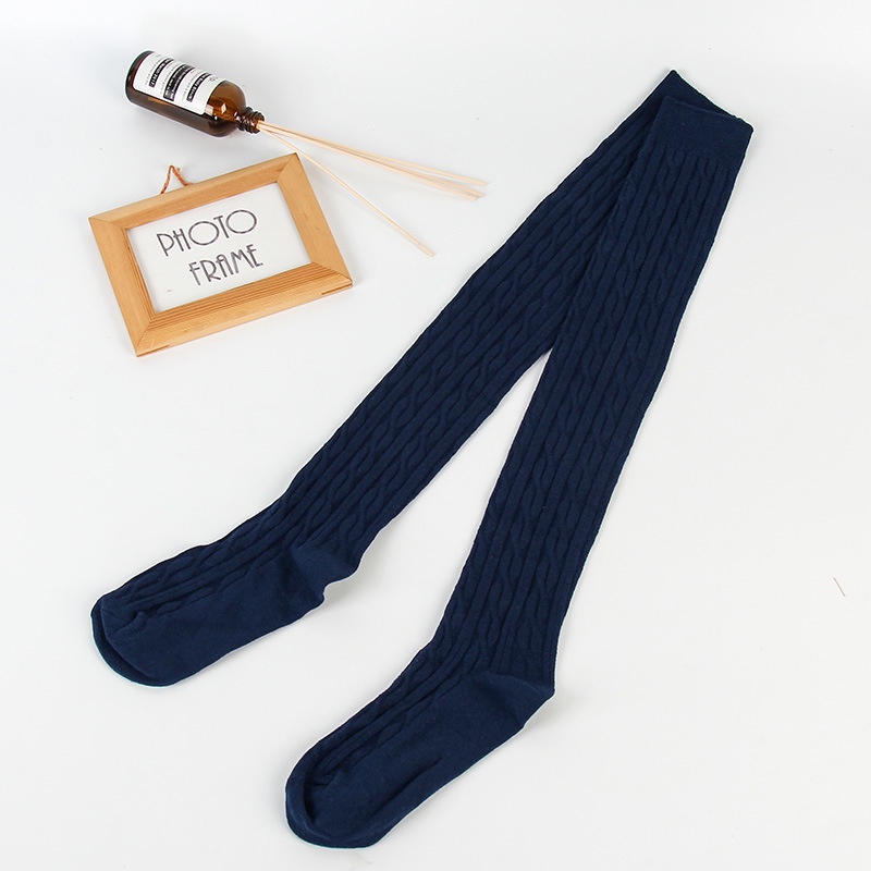 Kaos Kaki Bulu Domba Tinggi Panjang Diatas Lutut Selutut Import Hangat-Navy