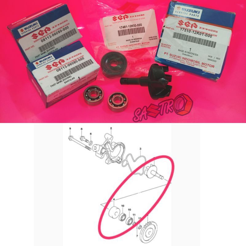 bearing laher seal shaft oil kipas water pump suzuki satria fu injeksi GSX R GSX S BANDIT 150 ORI SGP