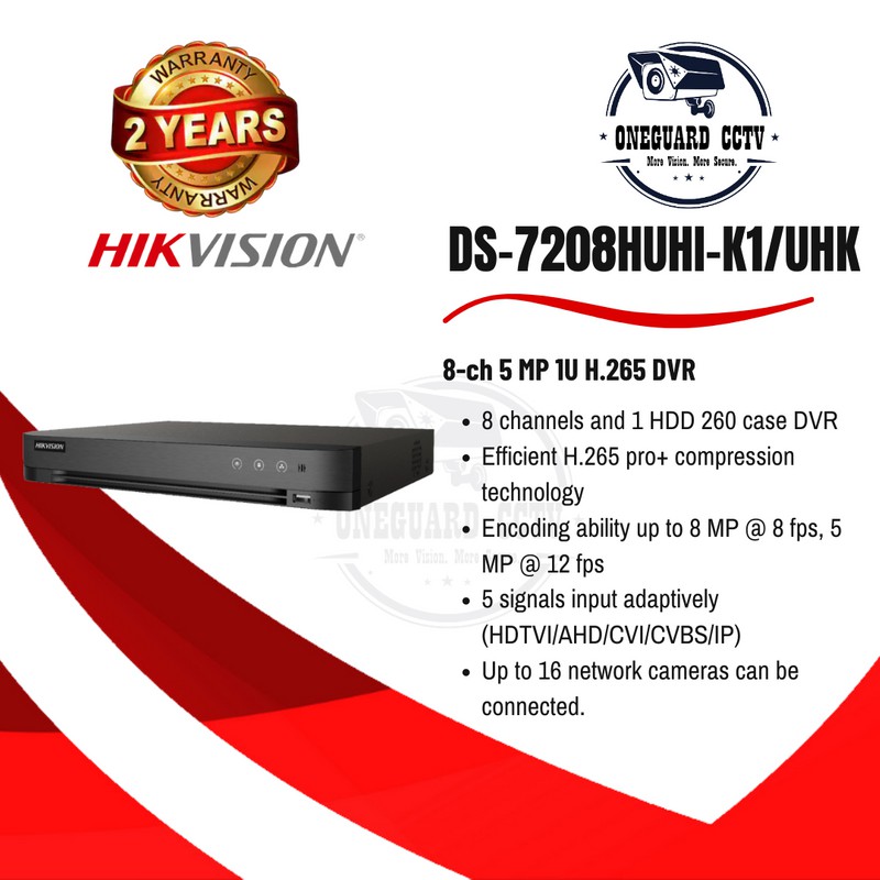 DS-7208HUHI-K1/UHK HIKVISION DVR 8 CH