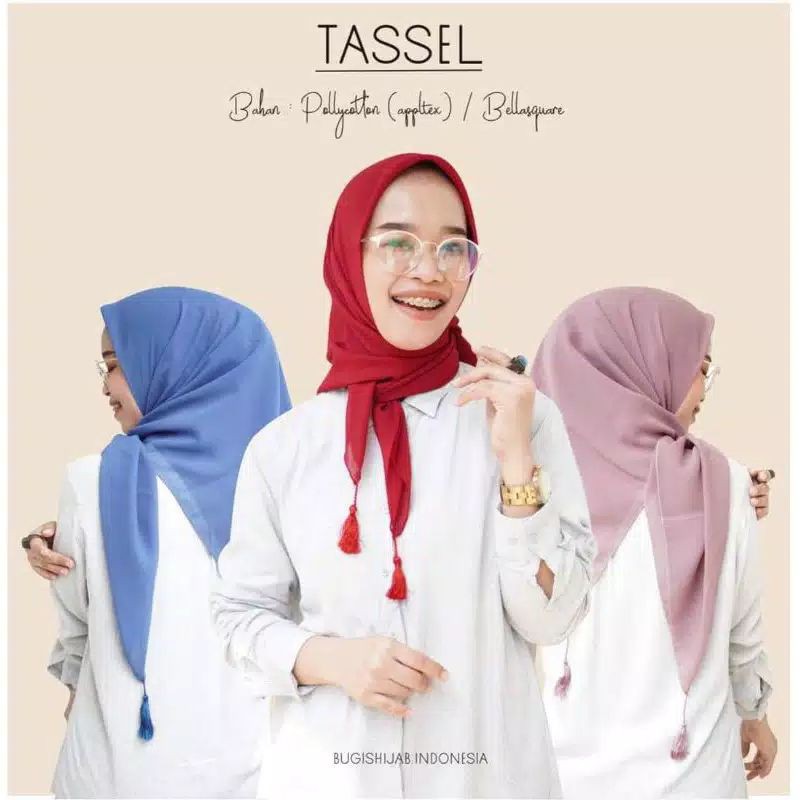 hijab/jilbab/kerudung segi empat  bella square/polycotton tassel