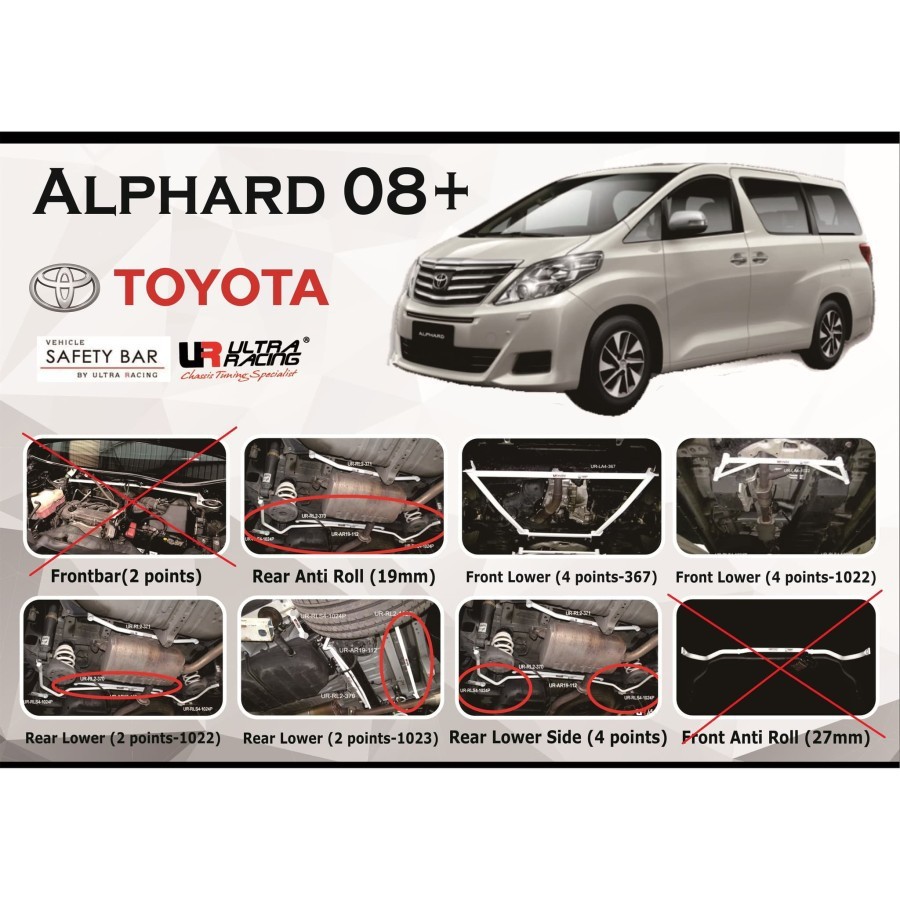 PAKET Aksesoris Stabiliser ULTRA RACING Lower bar Alphard Vellfire 08+