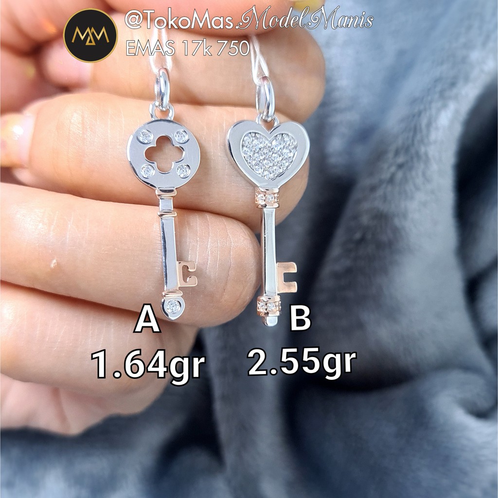 Liontin kunci variasi emas putih 750 kadar 17k