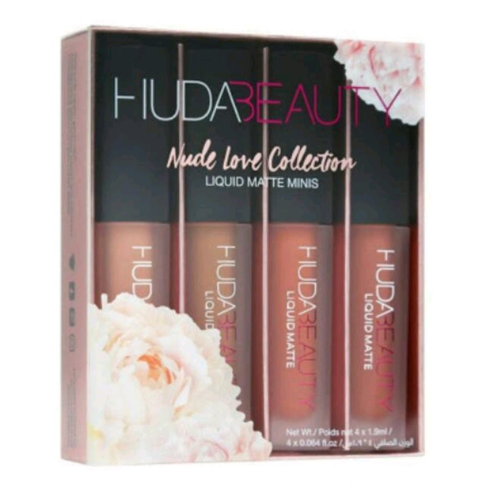 HUDA BEAUTY 4in1 NUDE & PINK LOVER COLLECTION LIQUID MATTE MINIS KOSMETIK IMPORT KOSMETIK KECANTIKAN