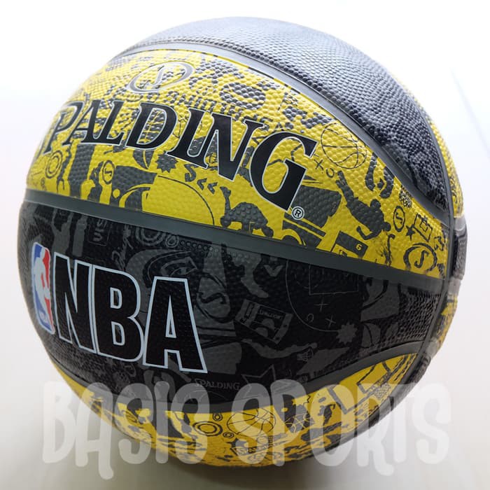 Jual  BOLA BASKET SPALDING NBA GRAFFITI BASKETBALL BLACK YELLOW  Diskon