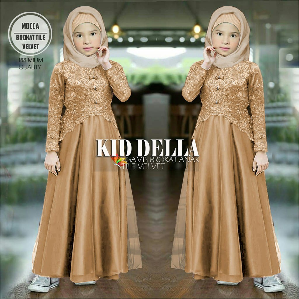 Pakaian Gamis Anak Perempuan Brokat Import Maxi Della Kids 4-9 Tahun Good Quality