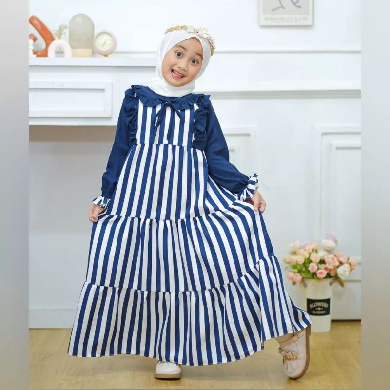 Salsa dress kids/gamis anak model tebaru kekinian usia 7-9 thn shakila salur mix kringkle