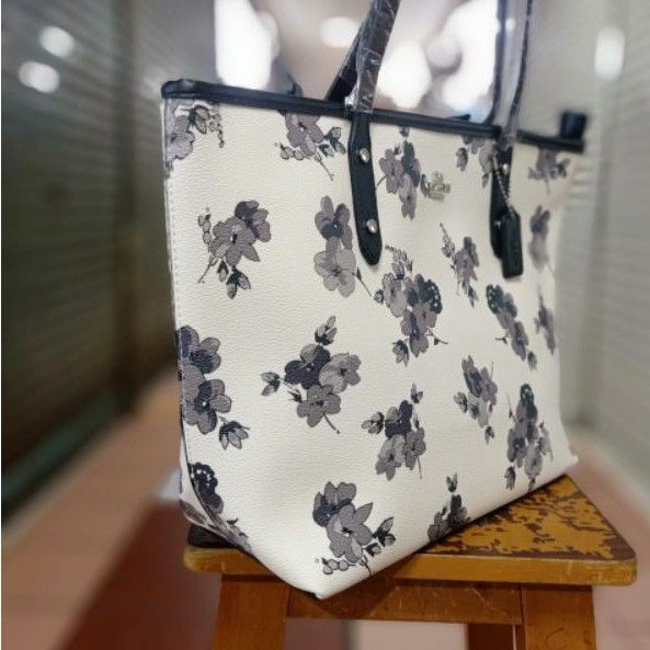 Tas Tote Coach White Motif Flower Premium Quality