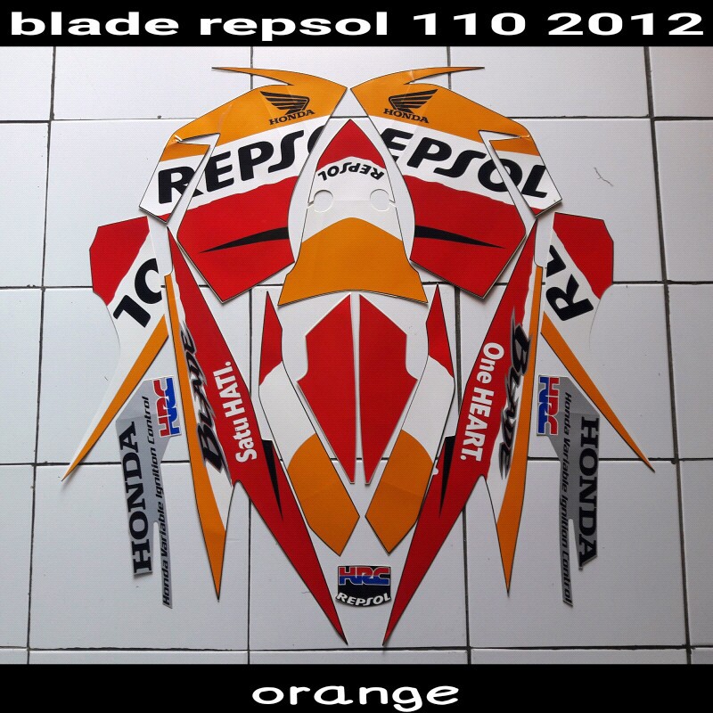 stiker motor Honda blade repsol 110 2012 orange